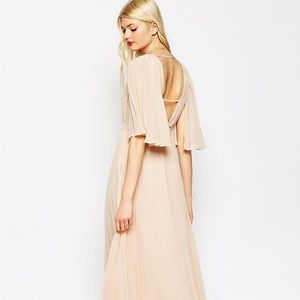 pleated maxi dress with flutter sleeve